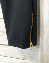 Cleo Black Ponti Pant with Gold Zip Detail